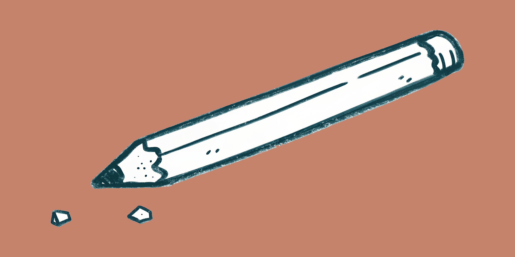 A hand-drawn pencil lying on its side, a few eraser crumbs beside it