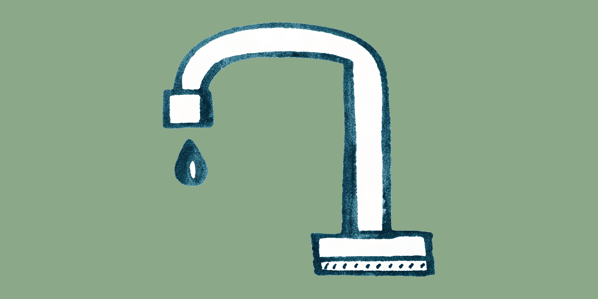 A hand-drawn faucet with a single drop of water falling from the spout