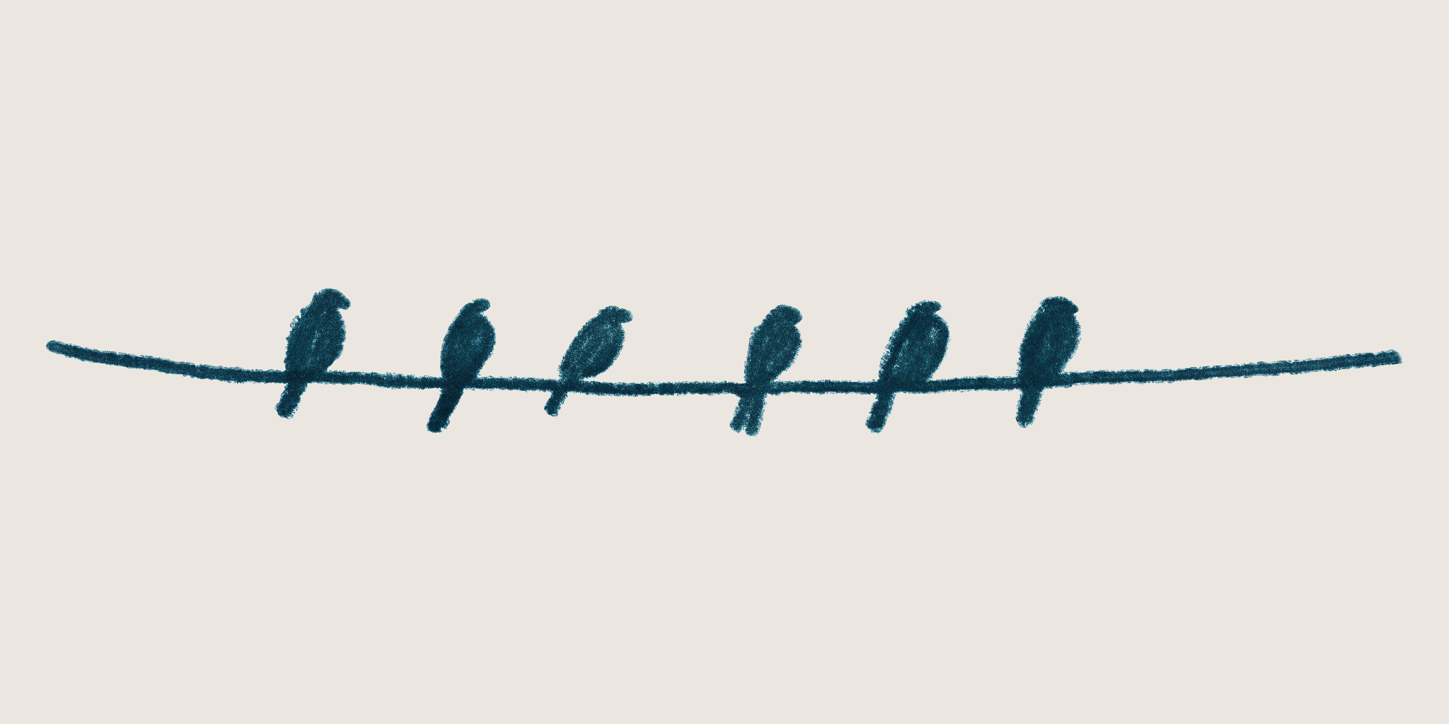 A hand-drawn row of small birds perched along a single wire