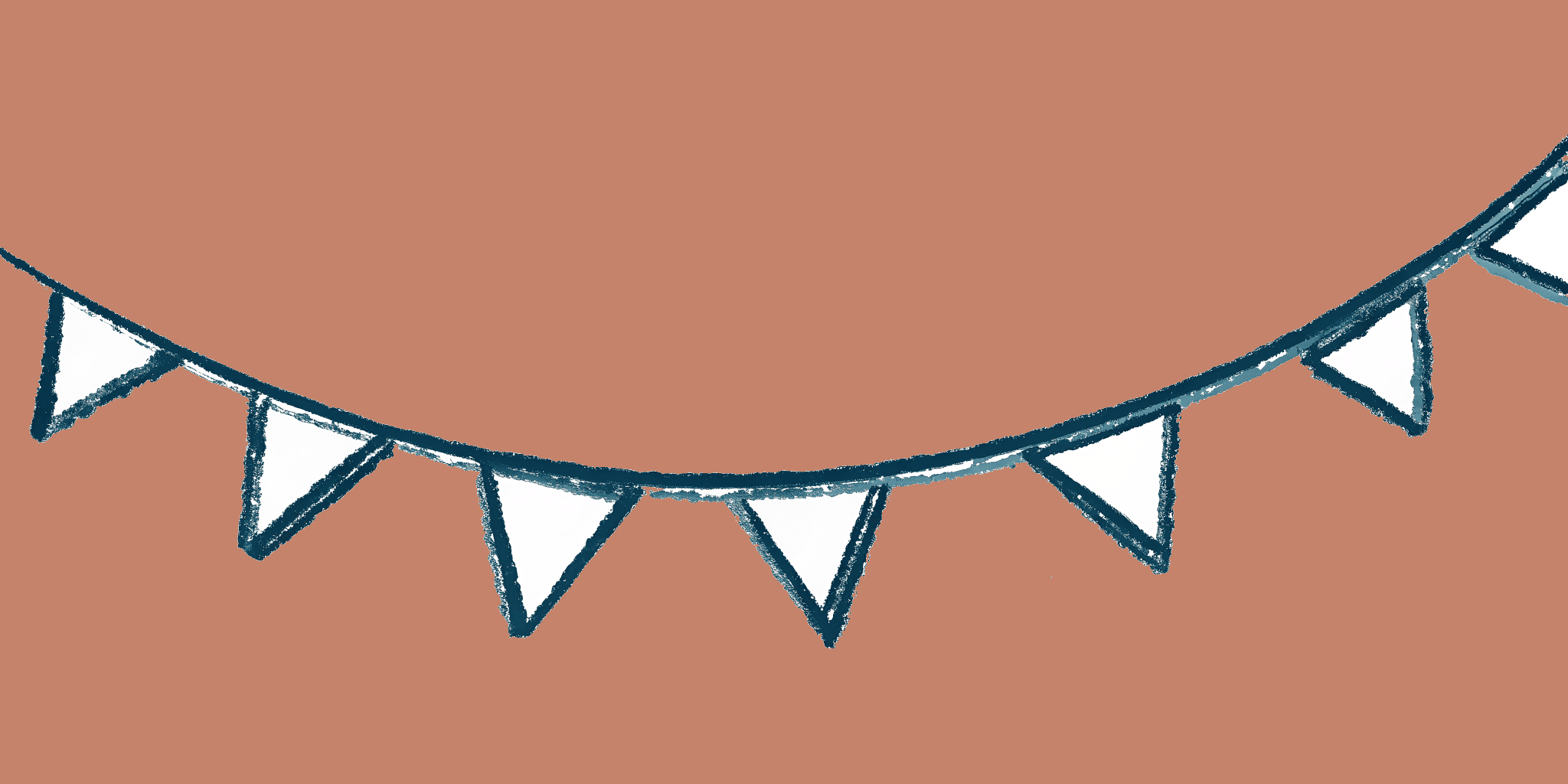 A hand-drawn string of triangle pennant flags hanging in a gentle curve